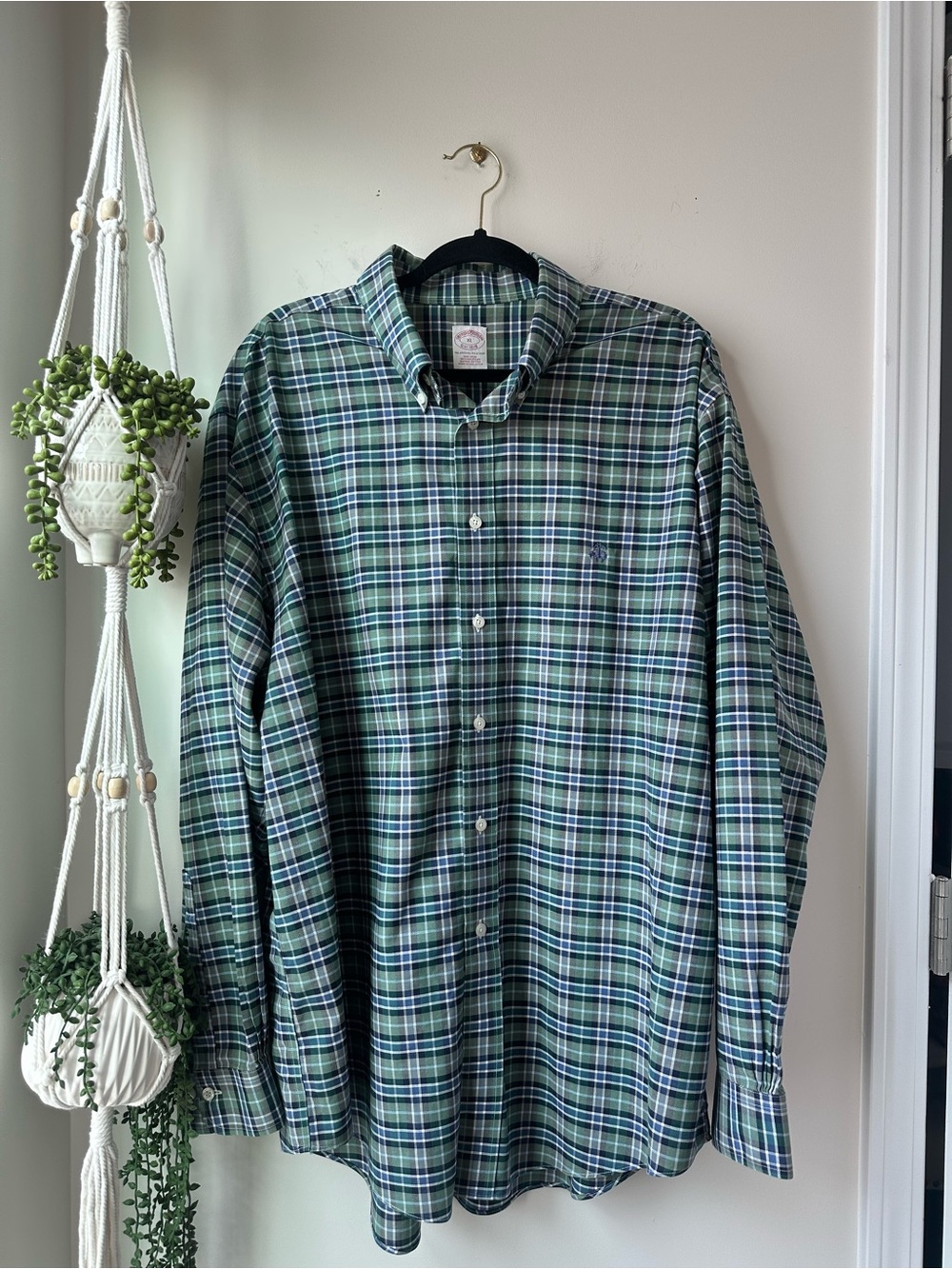 Brooks Brothers Green and Blue Plaid Button-Down Shirt